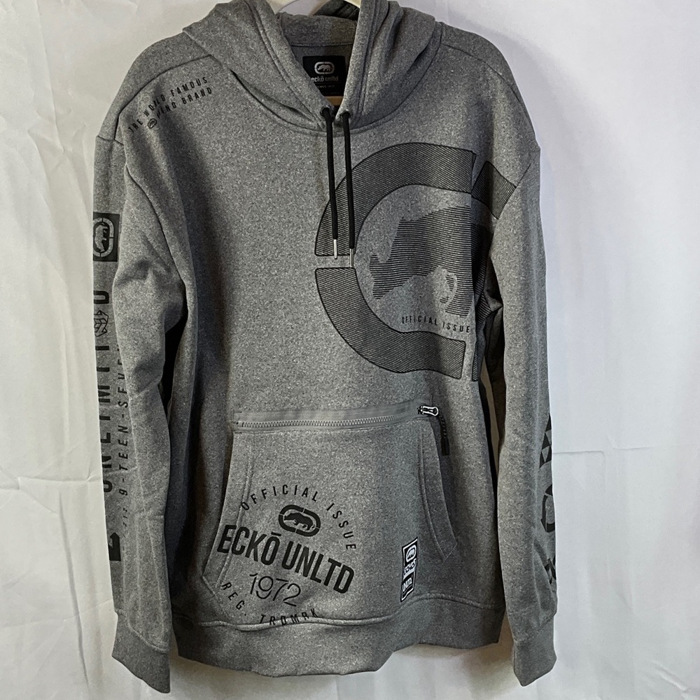 Ecko Unlimited Charcoal Graphic Men's Hoodie With Kangaroo Zipper Pocket Size XL